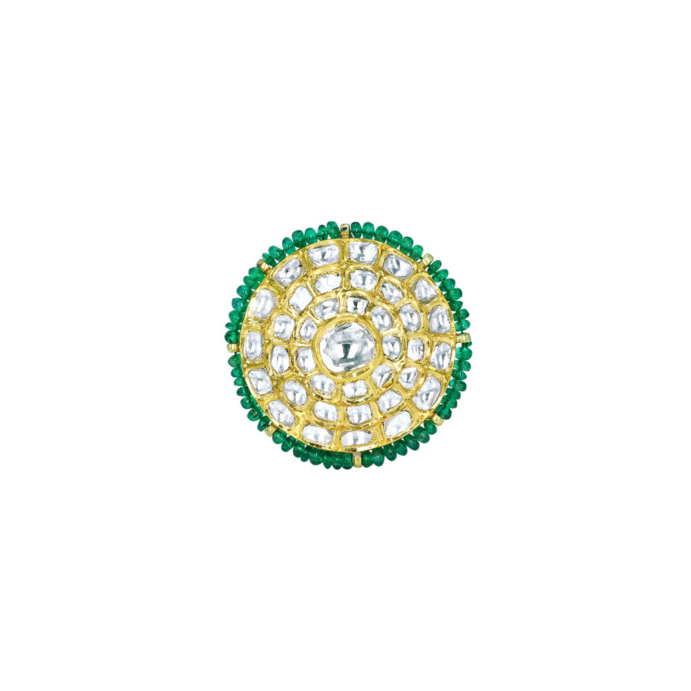 Traditional Polki Borla with Emerald Beads and Pearl String